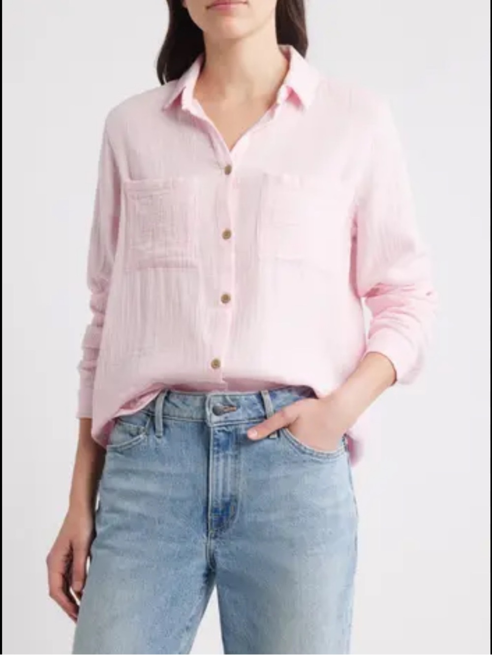 beachlunchlounge Cameletta Cotton Gauze Button Up Shirt in Pink Size Large